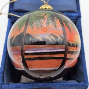 Maui By Design Hand Blown Glass Inside Painted Christmas Ornament "Aloha Hawaii"